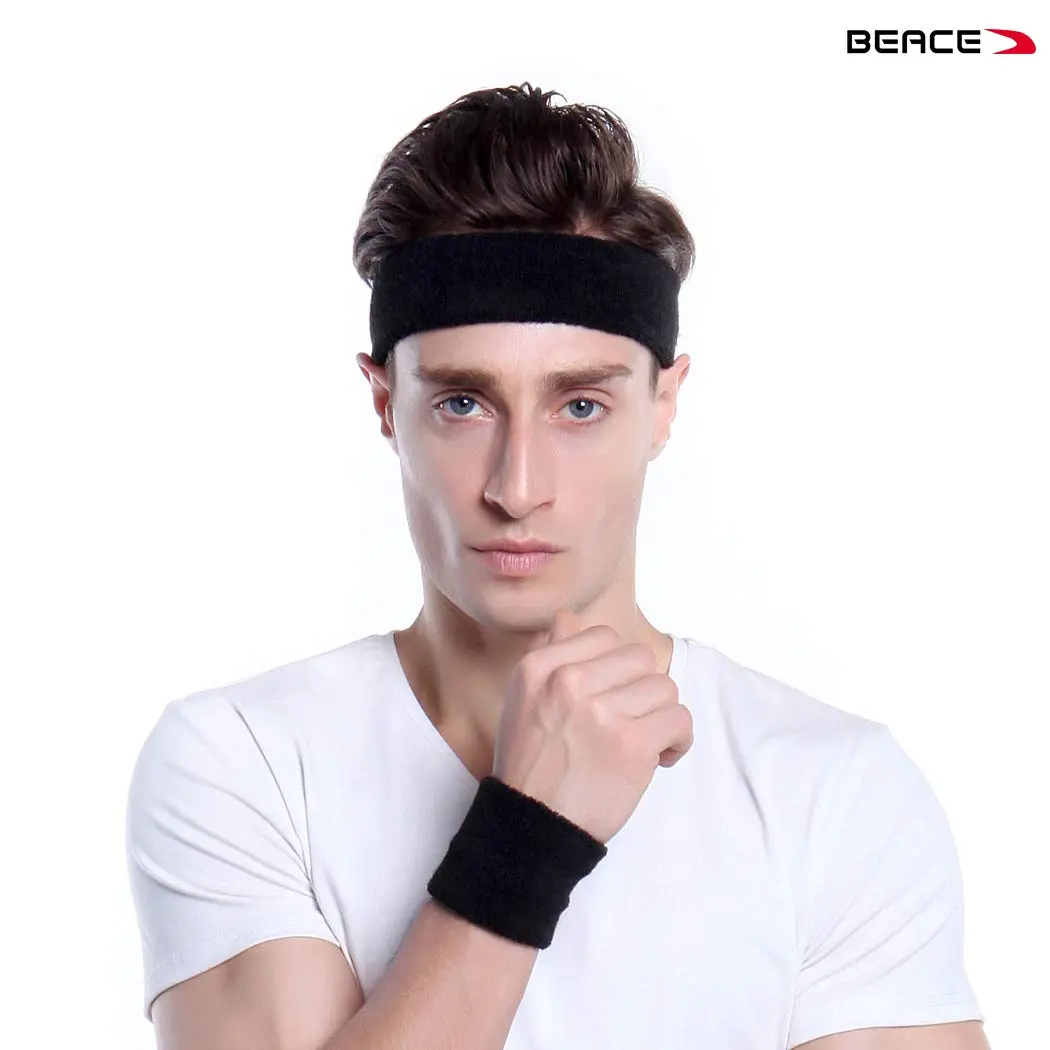BEACE Sweatbands Sports Headband for Men & Women | Moisture Wicking Cotton Terry Cloth Headband (6PCS) - view 4