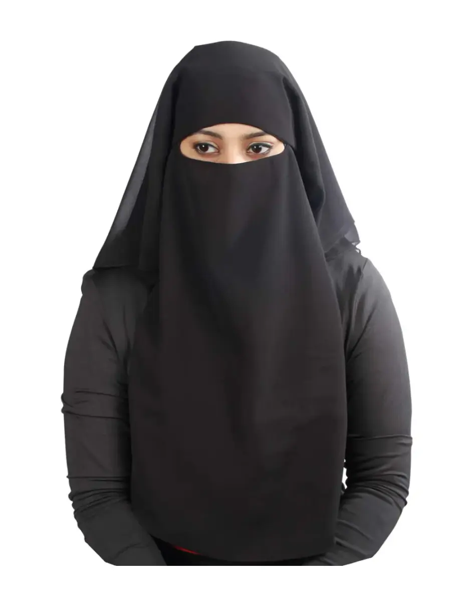 MyBatua 3 Layers Saudi Niqab Black Georgette 78x66 cm (31x26 inches) | Breathable Face Veil - main product image