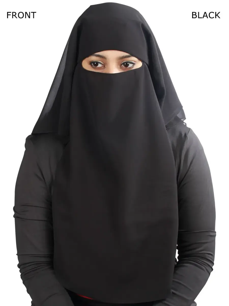MyBatua 3 Layers Saudi Niqab Black Georgette 78x66 cm (31x26 inches) | Breathable Face Veil - view 2