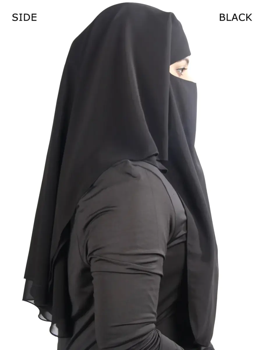 MyBatua 3 Layers Saudi Niqab Black Georgette 78x66 cm (31x26 inches) | Breathable Face Veil - view 3