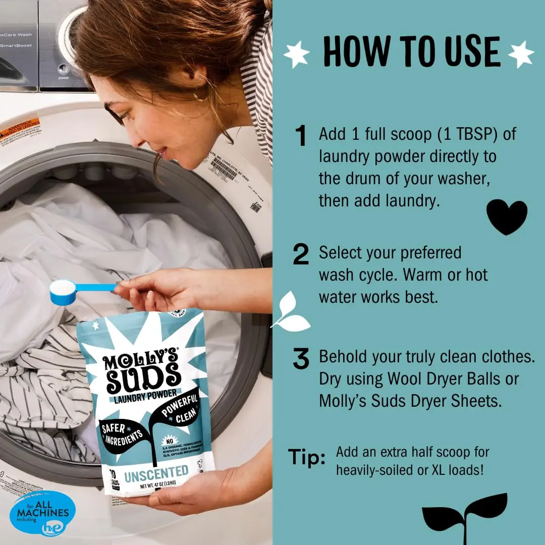Molly's Suds Original Laundry Detergent Powder 1.9 kg (40 oz) | Gentle, Effective, Unscented for Sensitive Skin - view 5