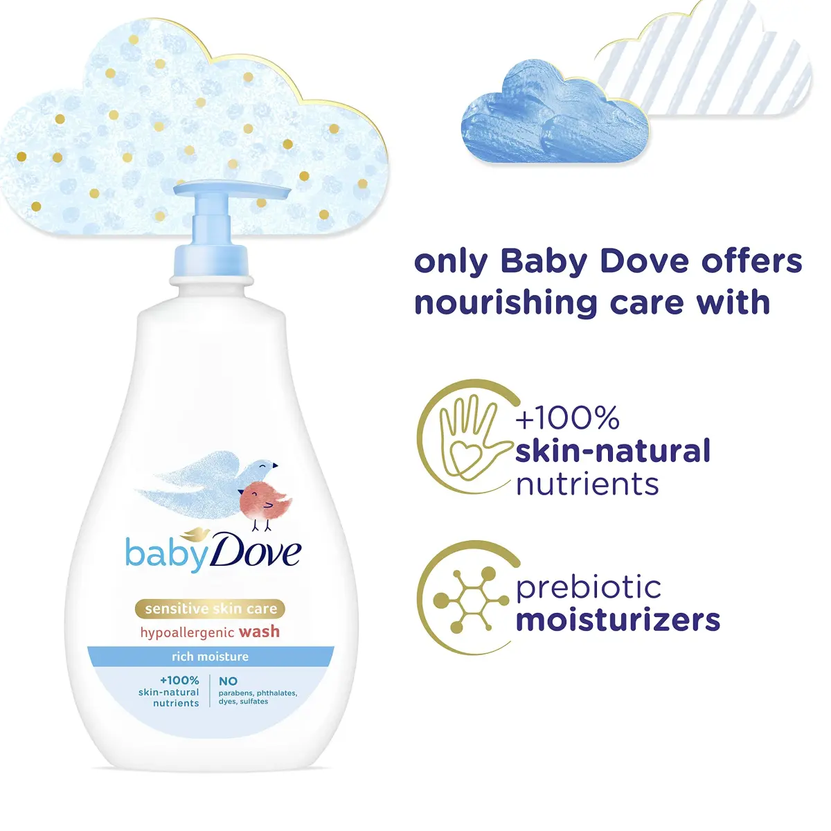Baby Dove Sensitive Skin Care Baby Wash & Shampoo 600ml (20 Fl Oz) | Tear-Free & Hypoallergenic - view 2
