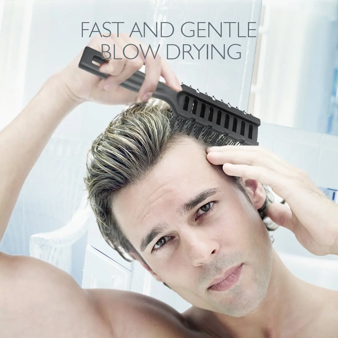Baasha Vented Hair Brush with Ball-Tipped Bristles for Blow Drying & Detangling, Black | 21.4 cm (8.43 inches) - view 6