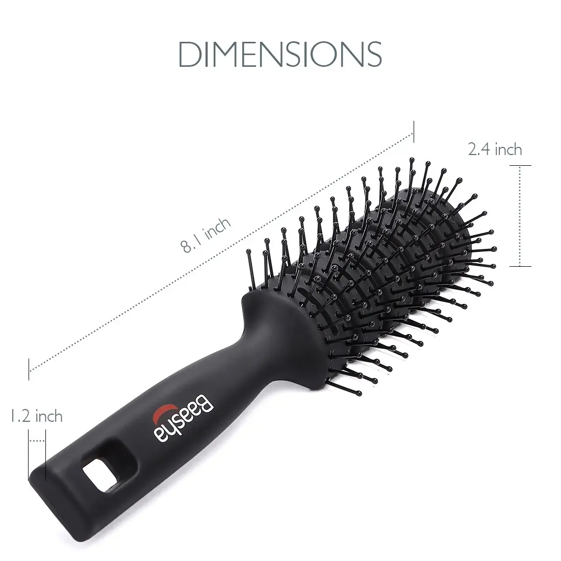 Baasha Vented Hair Brush with Ball-Tipped Bristles for Blow Drying & Detangling, Black | 21.4 cm (8.43 inches) - view 7