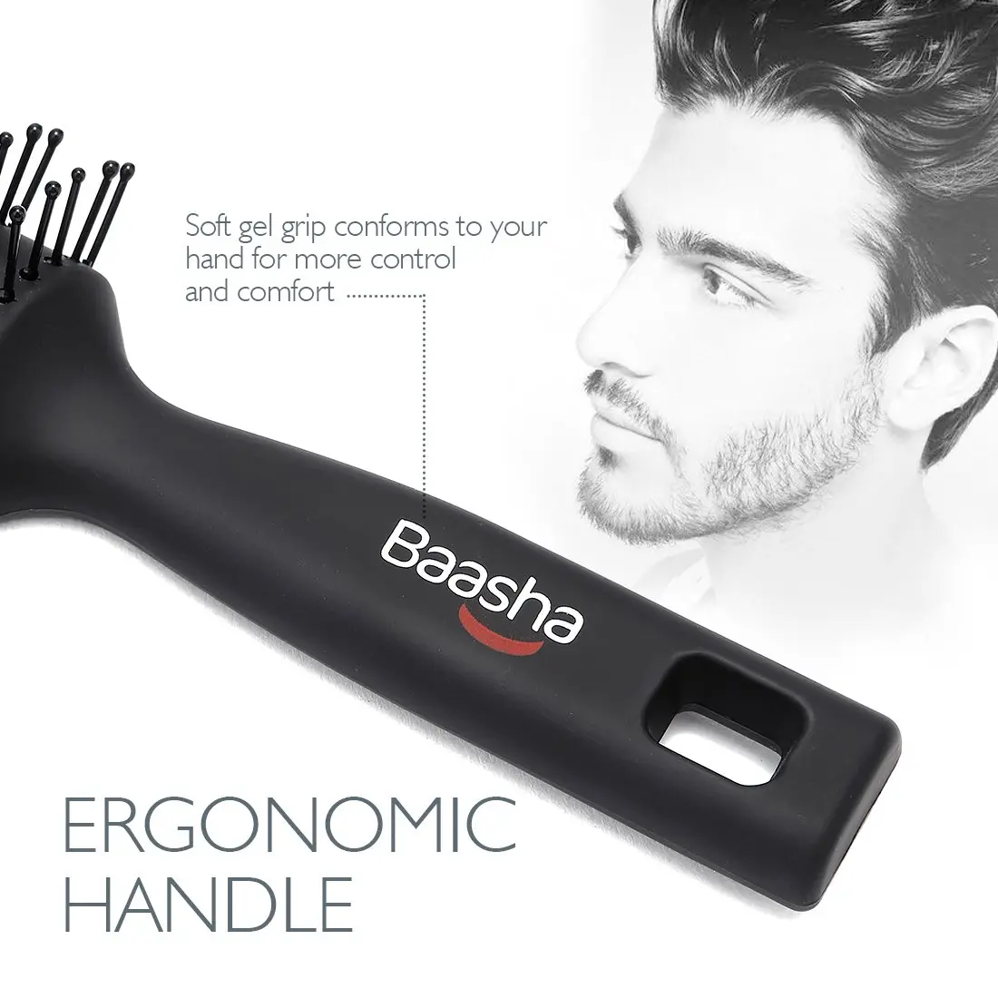 Baasha Vented Hair Brush with Ball-Tipped Bristles for Blow Drying & Detangling, Black | 21.4 cm (8.43 inches) - view 3