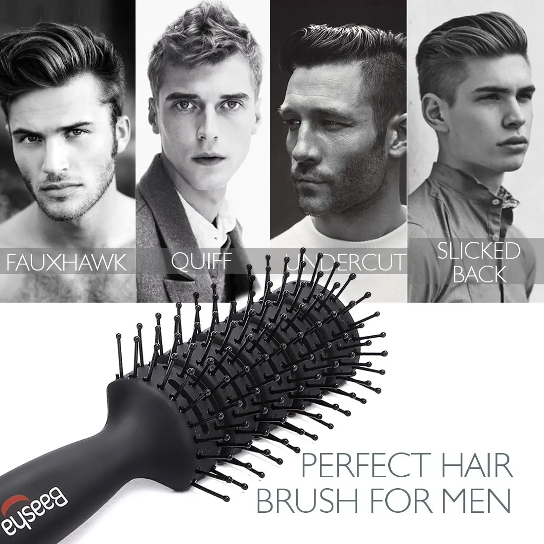 Baasha Vented Hair Brush with Ball-Tipped Bristles for Blow Drying & Detangling, Black | 21.4 cm (8.43 inches) - view 4