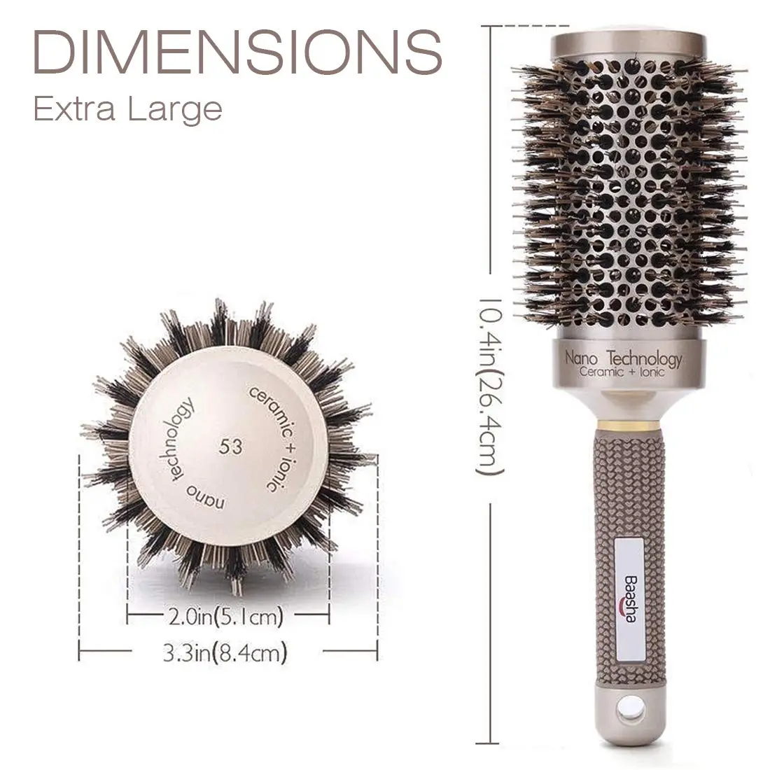 Baasha 3 Inch Round Hair Brush with Boar Bristle & Vented Ceramic Barrel | Salon Quality Styling for Long & Curly Hair - view 5