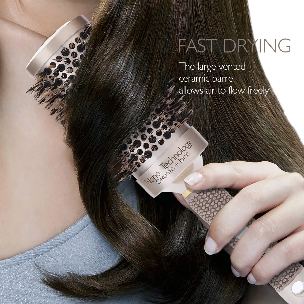 Baasha 3 Inch Round Hair Brush with Boar Bristle & Vented Ceramic Barrel | Salon Quality Styling for Long & Curly Hair - view 6