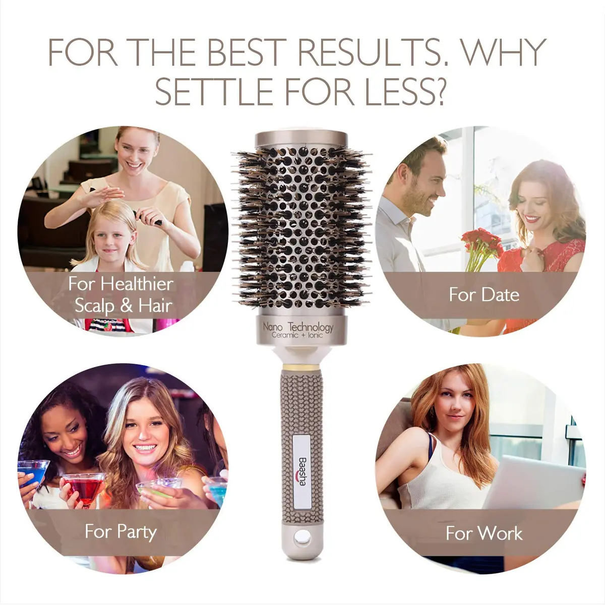 Baasha 3 Inch Round Hair Brush with Boar Bristle & Vented Ceramic Barrel | Salon Quality Styling for Long & Curly Hair - view 7