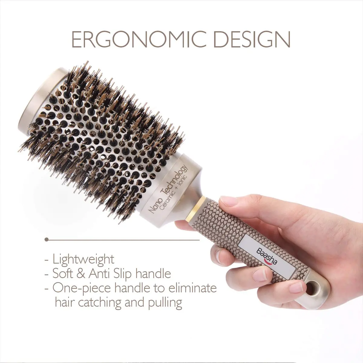 Baasha 3 Inch Round Hair Brush with Boar Bristle & Vented Ceramic Barrel | Salon Quality Styling for Long & Curly Hair - view 9