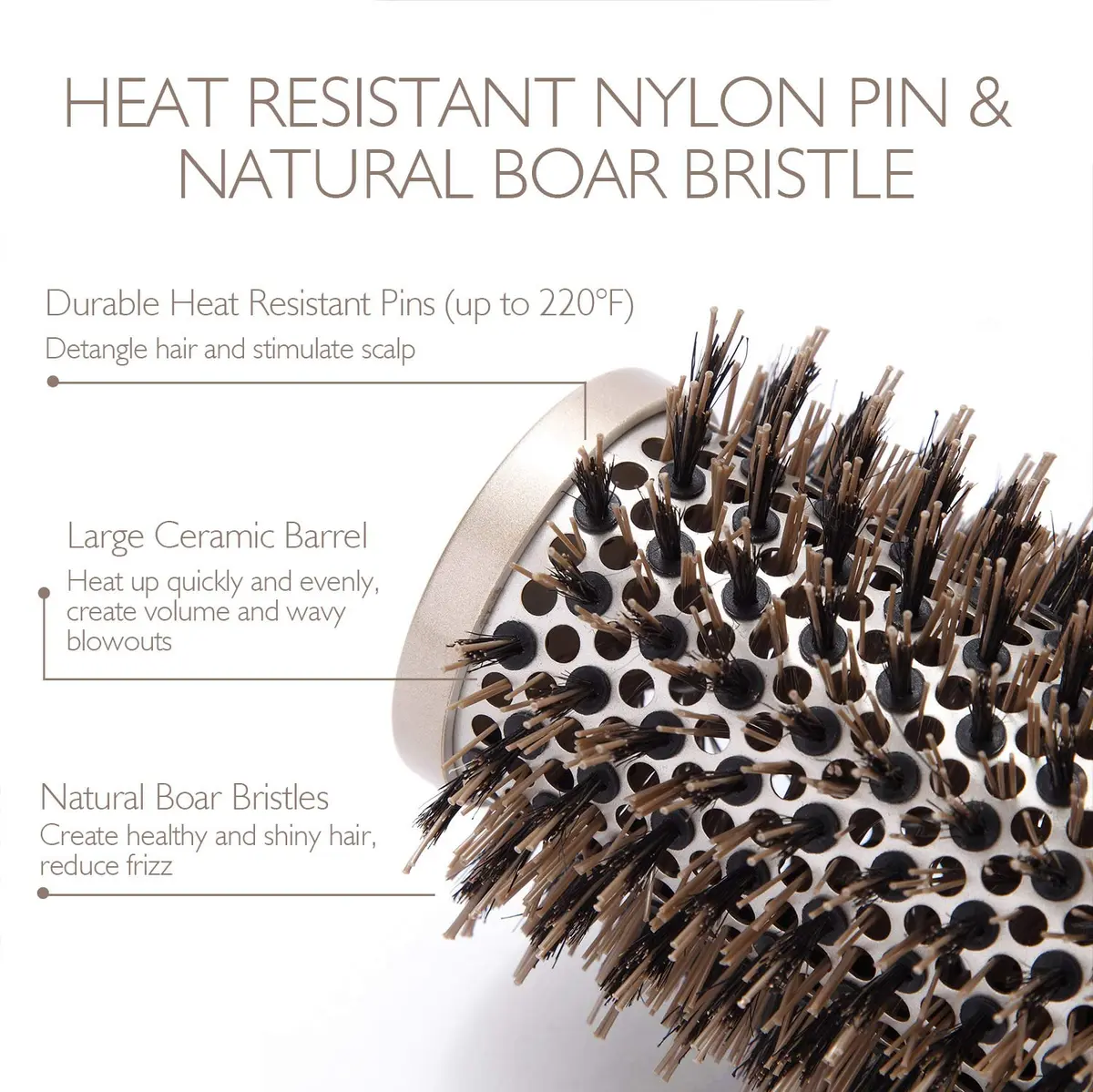 Baasha 3 Inch Round Hair Brush with Boar Bristle & Vented Ceramic Barrel | Salon Quality Styling for Long & Curly Hair - view 3