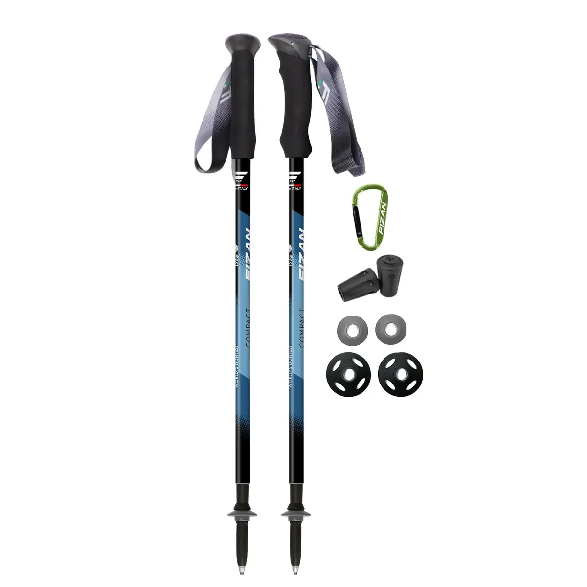 Fizan Compact 3 Trekking Poles | Ultralight Adjustable Aluminum Walking Sticks (Blue/EVA) 52in - main product image