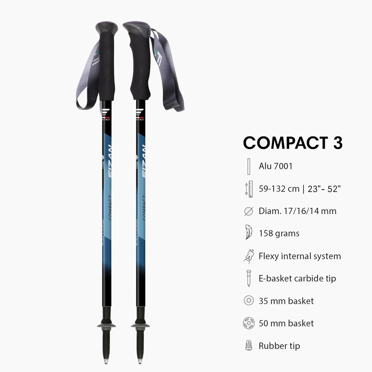 Fizan Compact 3 Trekking Poles | Ultralight Adjustable Aluminum Walking Sticks (Blue/EVA) 52in - view 2
