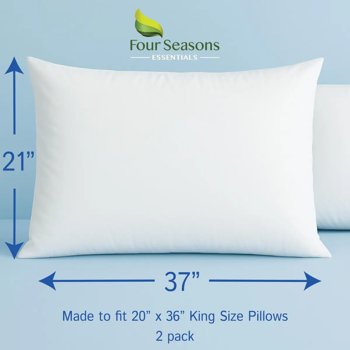 Four Seasons Essentials Waterproof King Pillow Protectors (Set of 2) – Zippered Pillow Cover 51cm x 79cm | Hypoallergenic Dust Allergy Proof Encasement - view 2