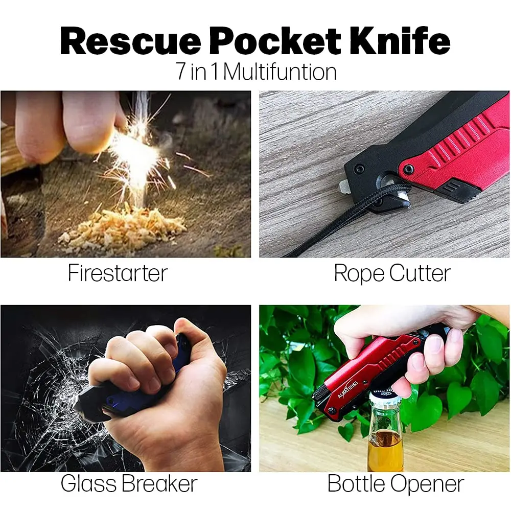 Rtek 9" Tactical Spring Assisted Silver Survival Pocket Knife with LED Light & Fire Starter (Grey) - view 4