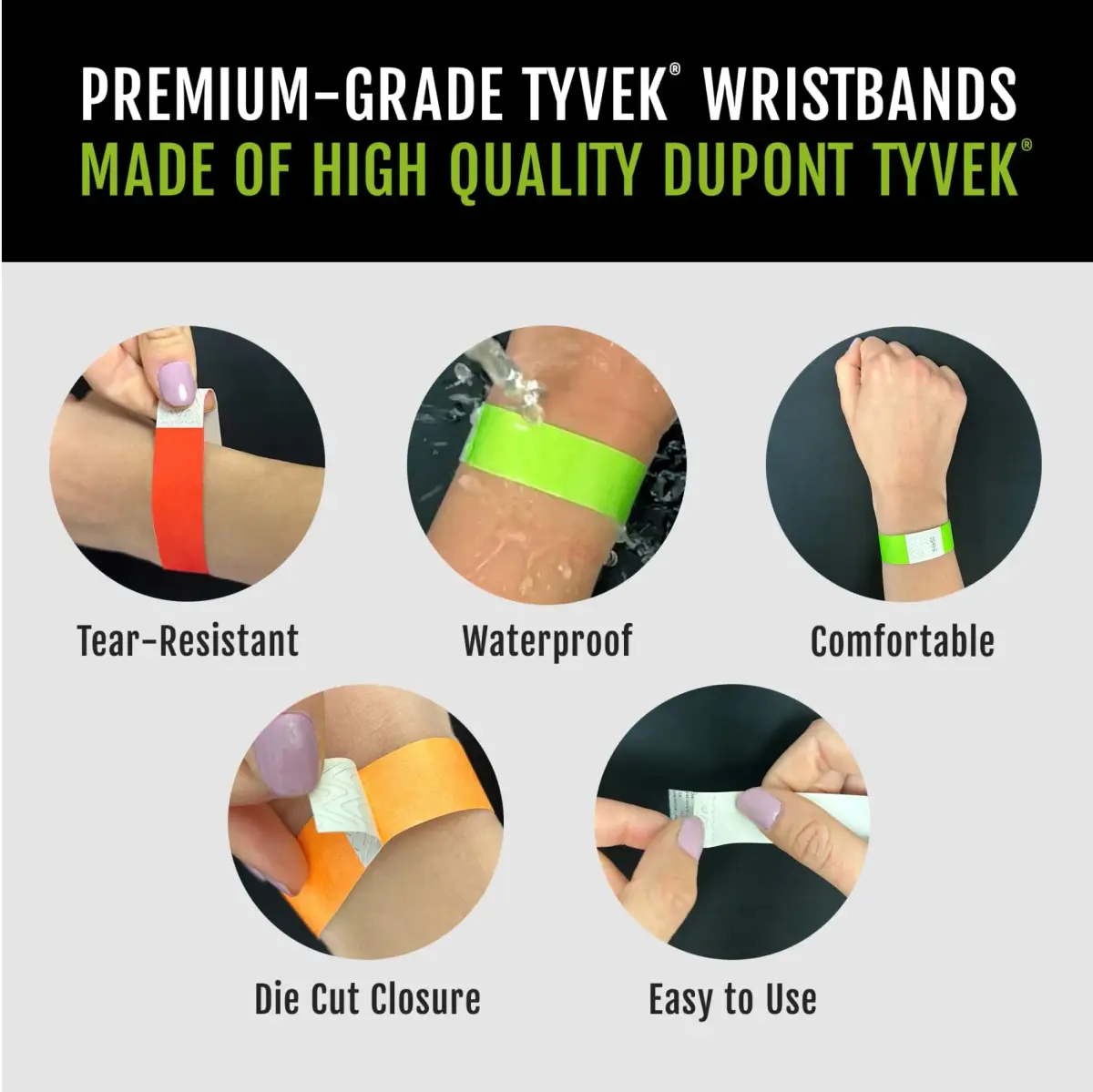 WristCo 5-Color Variety Pack Tyvek Wristbands | 200 Count - view 3