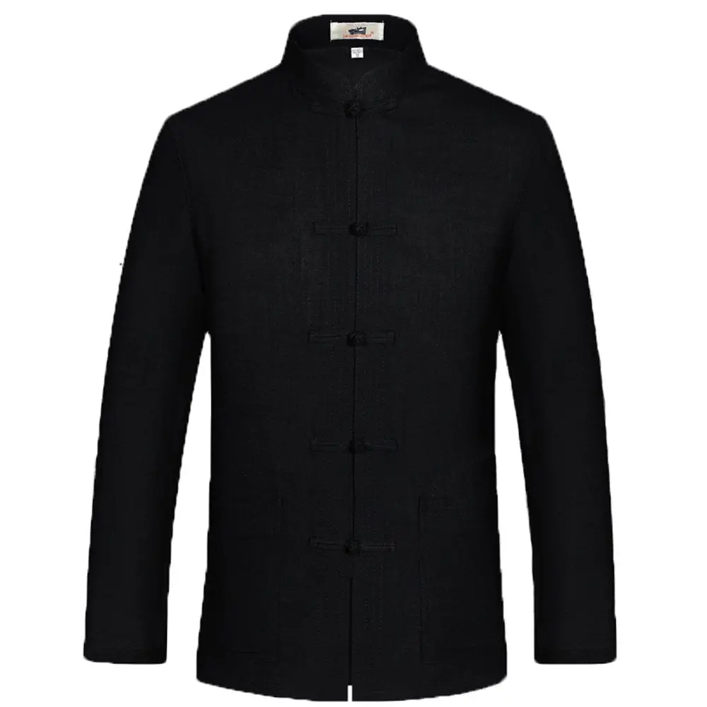ZooBoo Men's Tang Suit Long Sleeve Chinese Shirt Black Size L | Breathable Cotton-Linen Blend for Martial Arts - main product image