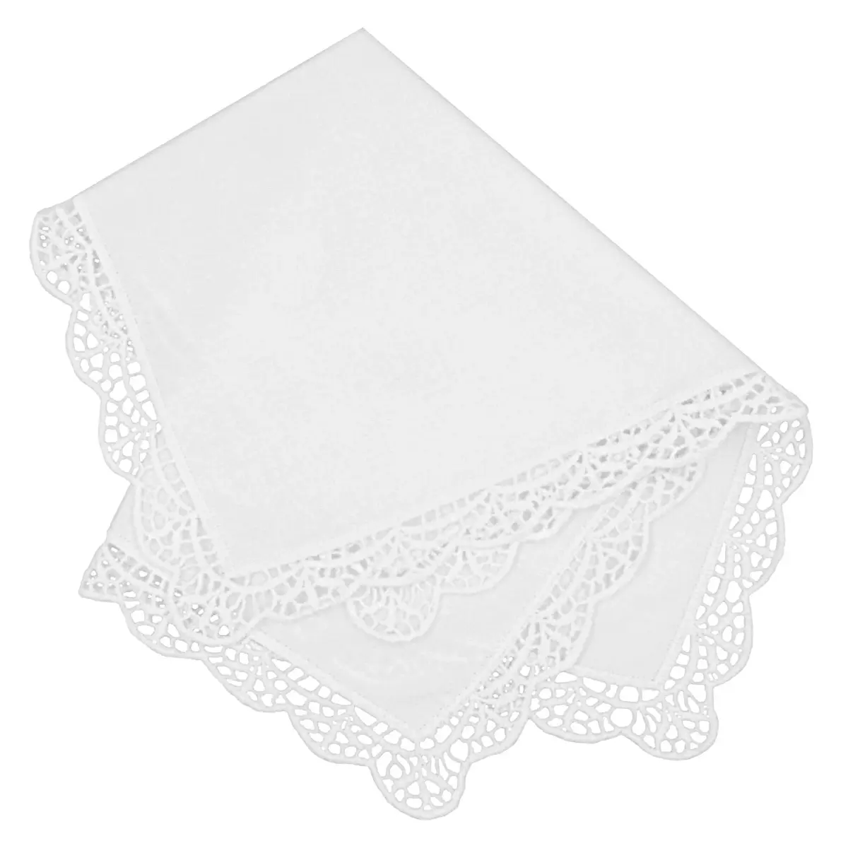 Milesky White Wedding Handkerchief Pure Cotton with Crochet Lace CH05 (30x30cm / 11.5x11.5") | Elegant Bridal Accessory - main product image