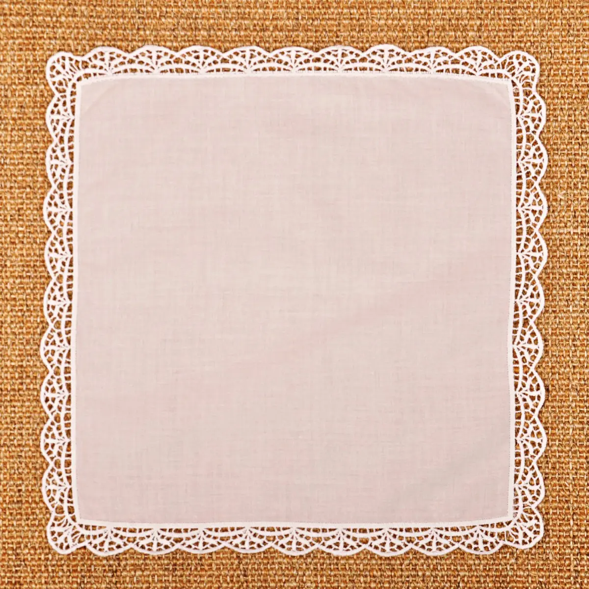 Milesky White Wedding Handkerchief Pure Cotton with Crochet Lace CH05 (30x30cm / 11.5x11.5") | Elegant Bridal Accessory - view 6