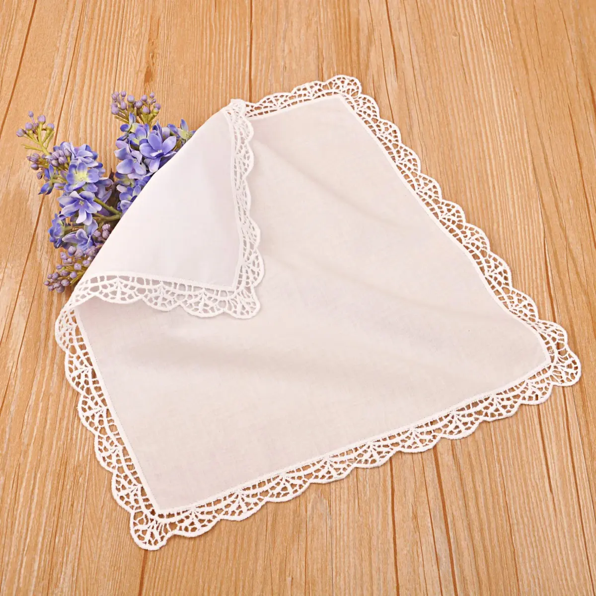 Milesky White Wedding Handkerchief Pure Cotton with Crochet Lace CH05 (30x30cm / 11.5x11.5") | Elegant Bridal Accessory - view 2
