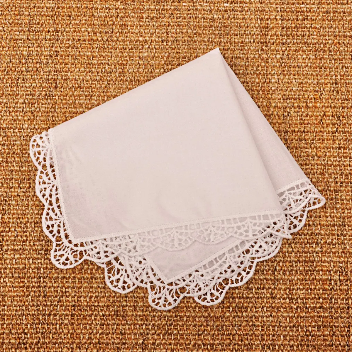 Milesky White Wedding Handkerchief Pure Cotton with Crochet Lace CH05 (30x30cm / 11.5x11.5") | Elegant Bridal Accessory - view 3