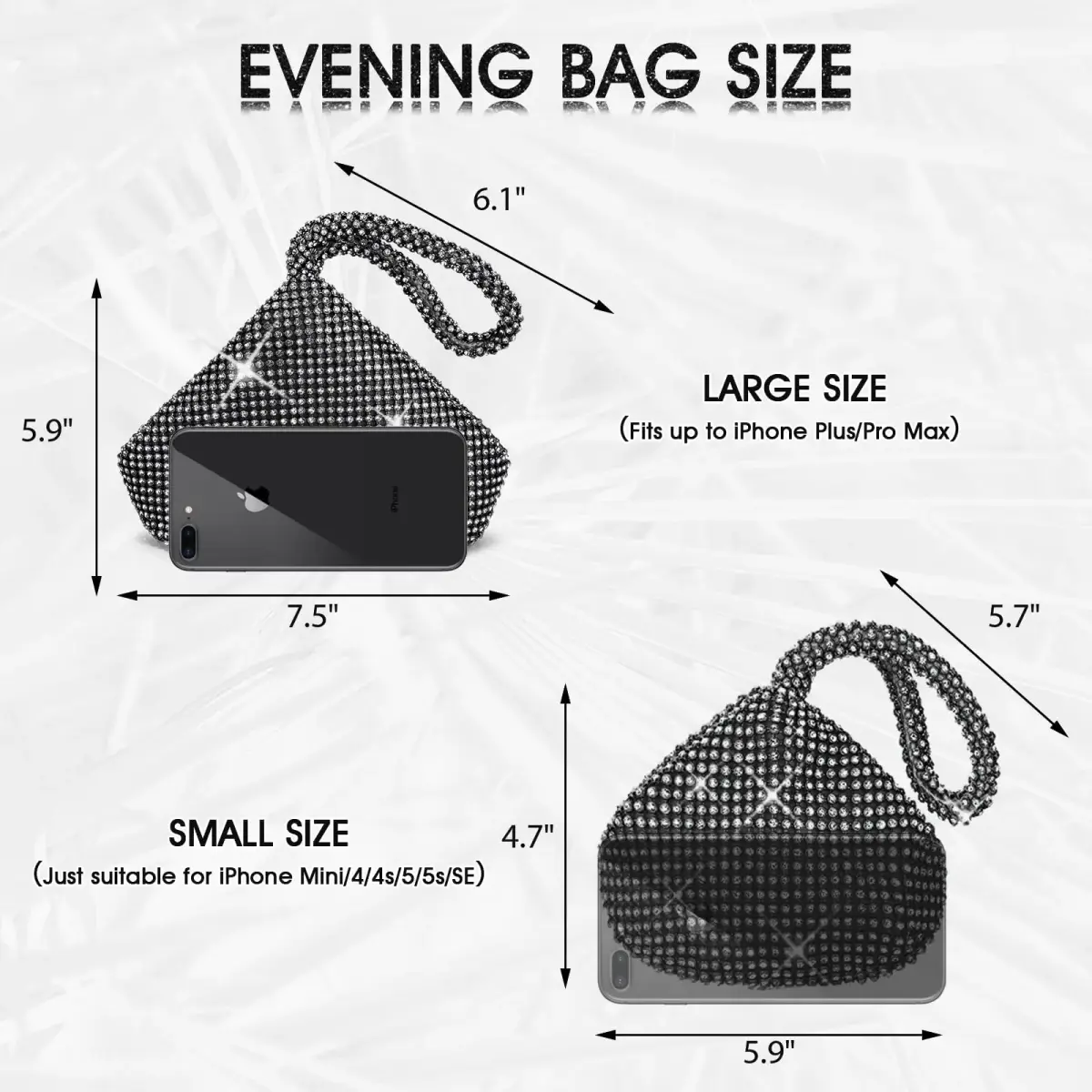 JIAN YA NA Rhinestone Trihedral Clutch Evening Bag 11.3cm (4.7") x 15.5cm (5.9") | Black Bling Zipper Wedding Purse - view 4