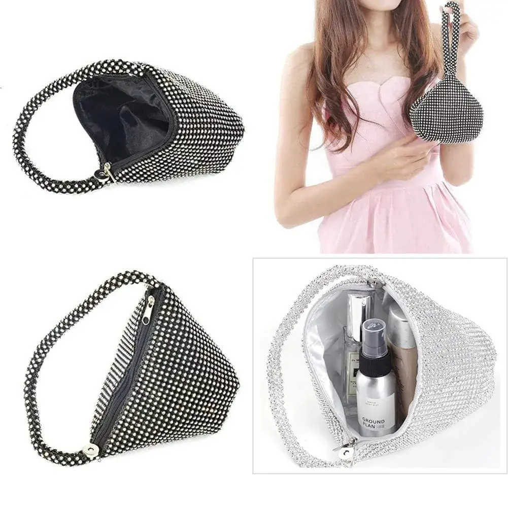 JIAN YA NA Rhinestone Trihedral Clutch Evening Bag 11.3cm (4.7") x 15.5cm (5.9") | Black Bling Zipper Wedding Purse - view 7