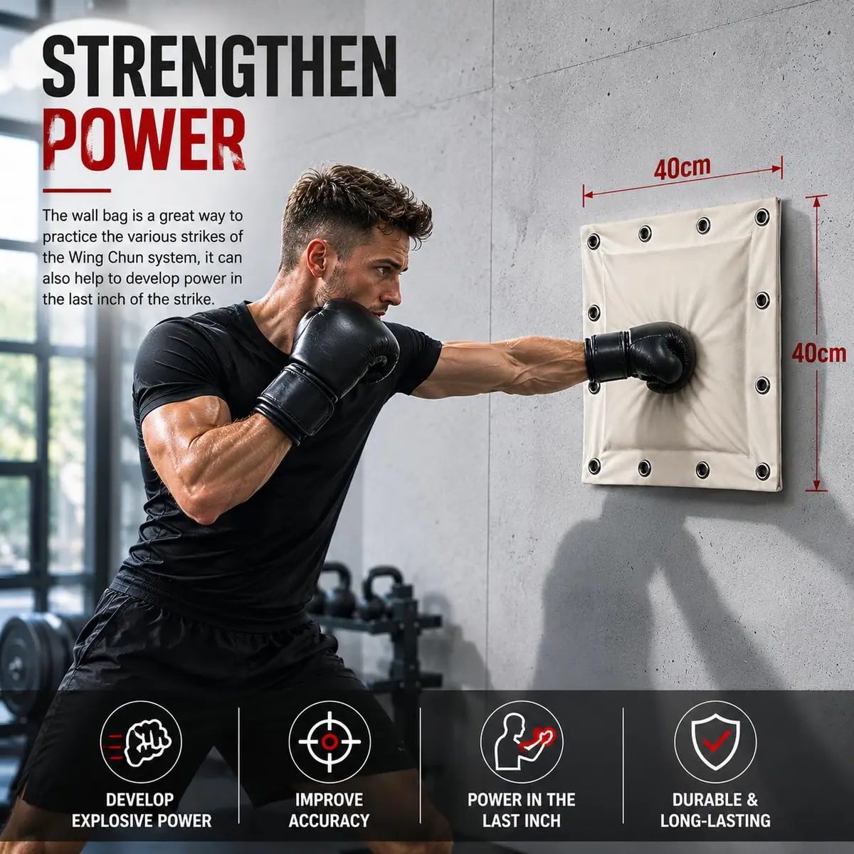ZooBoo Wall Bag for Martial Arts Training 40 x 40cm | Durable Punching Bag for Wing Chun & Boxing - view 4