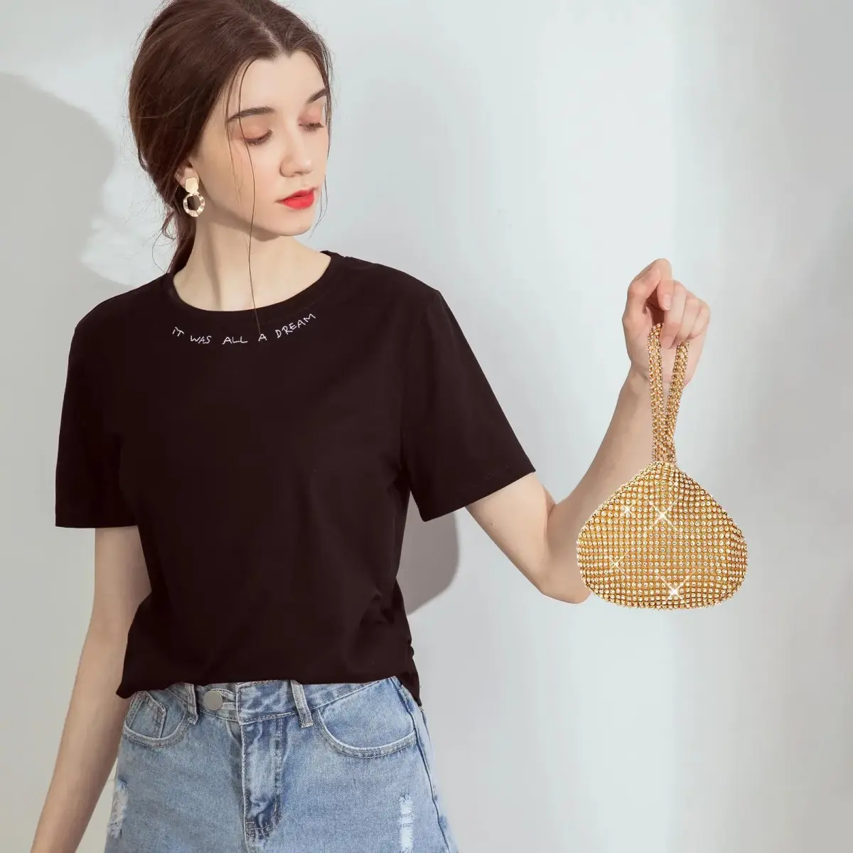 JIAN YA NA Women's Rhinestone Trihedral Clutch Evening Bag | Small 12 cm (4.7") - view 4