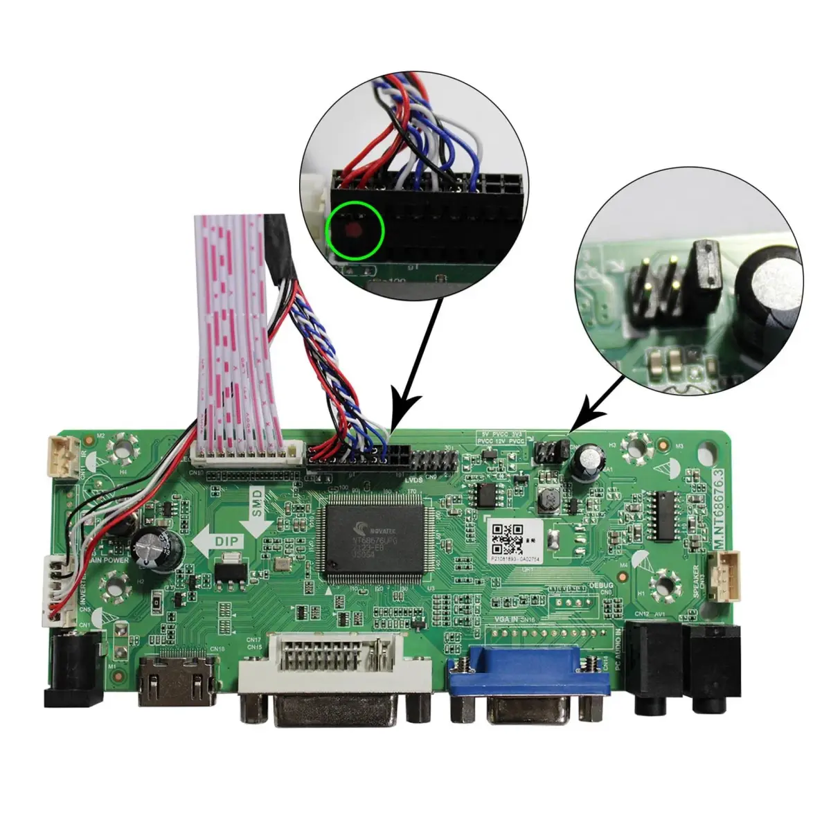 VSDISPLAY Controller Board for 15.6" 1366x768 LCD Screens | VGA DVI Audio Input - view 4