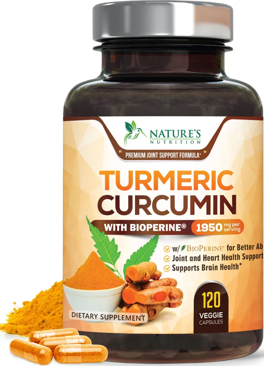 Nature's Nutrition Turmeric Curcumin Supplement 1950mg with BioPerine | Vegan Joint Support Capsules (120 Count) - main product image