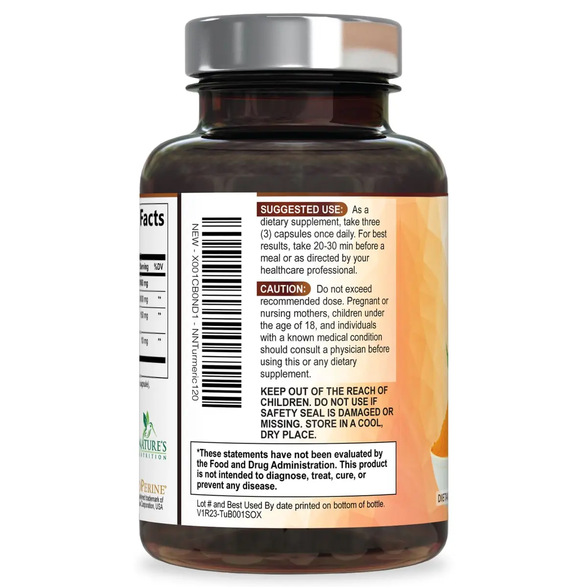 Nature's Nutrition Turmeric Curcumin Supplement 1950mg with BioPerine | Vegan Joint Support Capsules (120 Count) - view 8