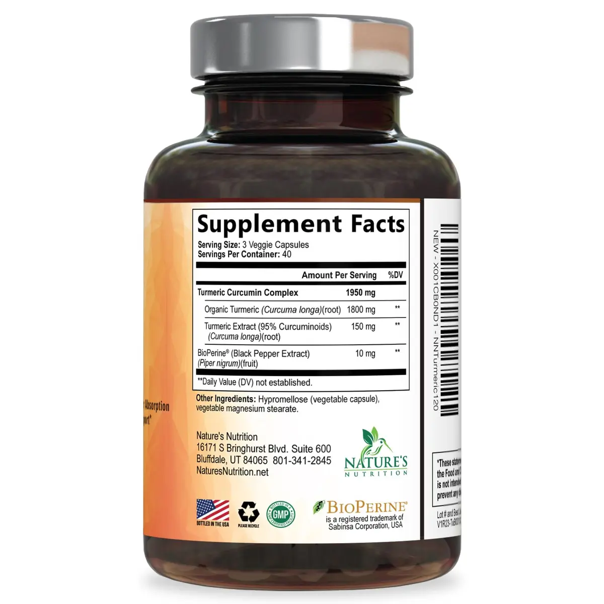Nature's Nutrition Turmeric Curcumin Supplement 1950mg with BioPerine | Vegan Joint Support Capsules (120 Count) - view 9