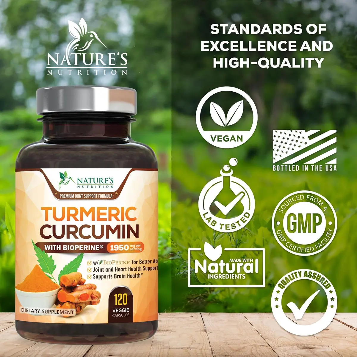 Nature's Nutrition Turmeric Curcumin Supplement 1950mg with BioPerine | Vegan Joint Support Capsules (120 Count) - view 4