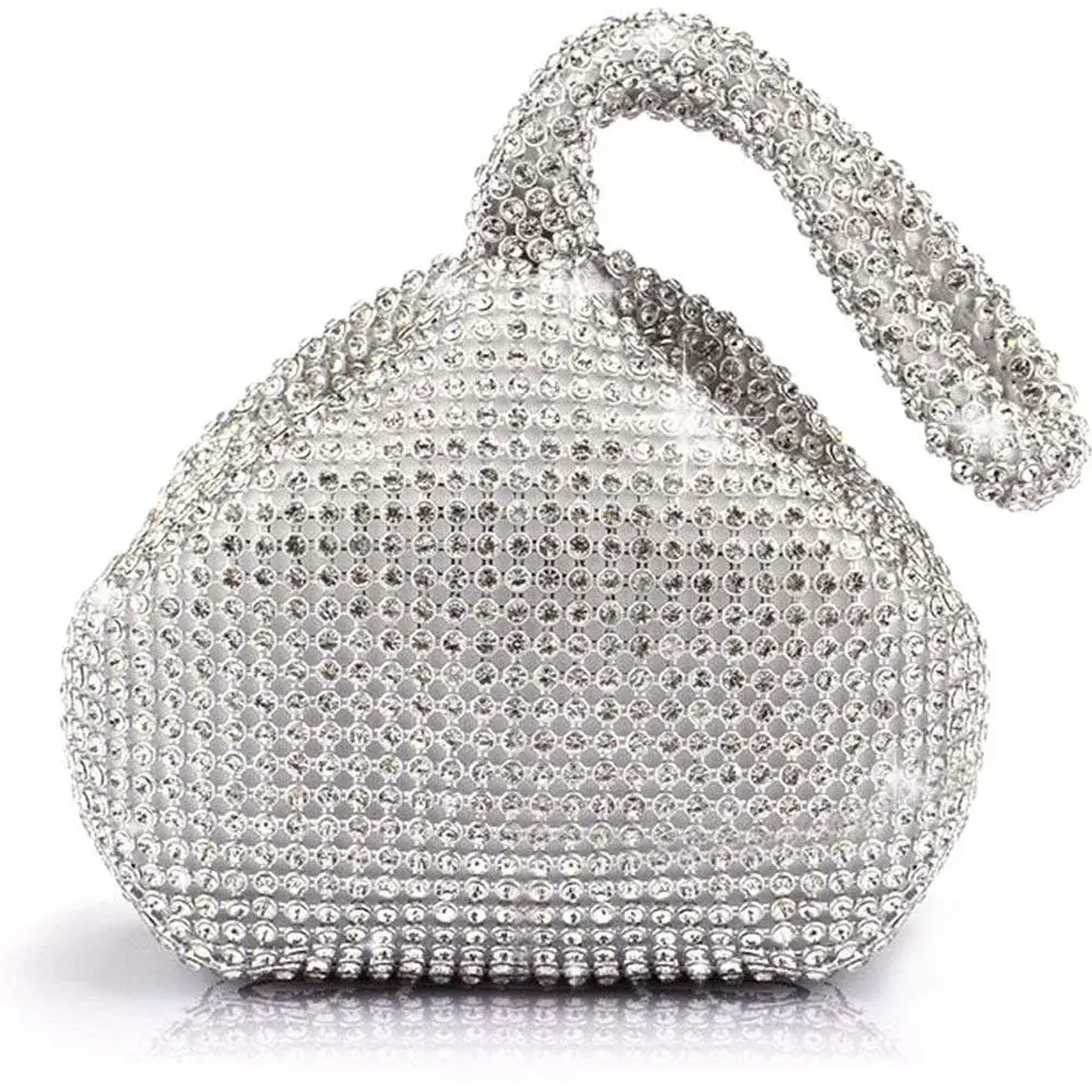 JIAN YA NA Rhinestone Trihedral Clutch Evening Bag 11.3cm (4.7") x 15.5cm (5.9") | Bling Zipper Wedding Purse - main product image