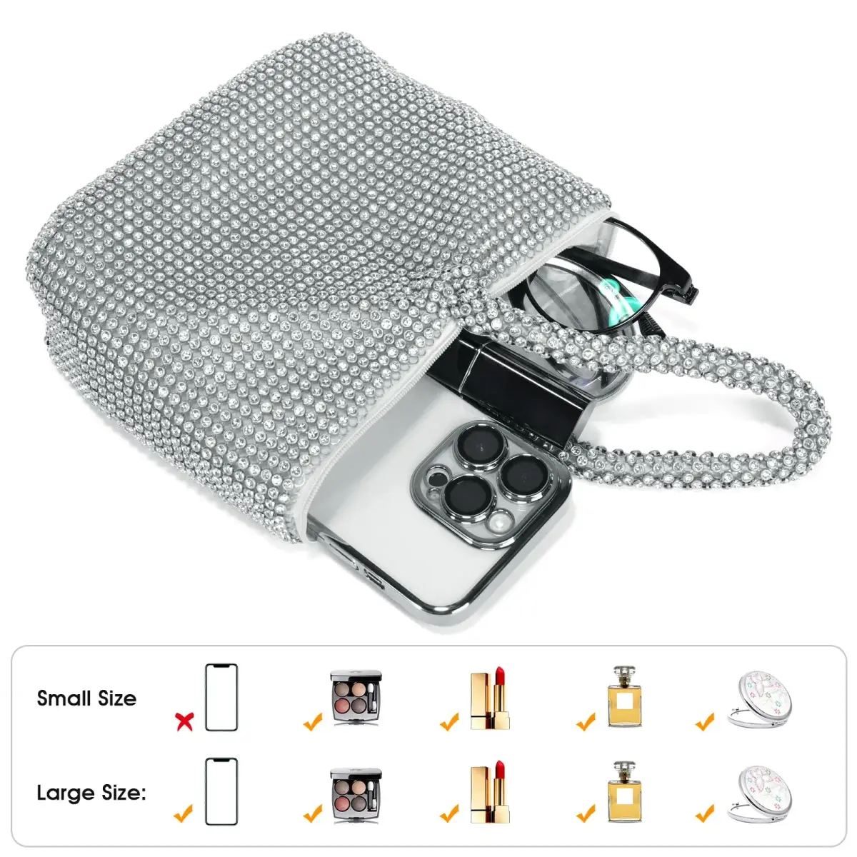 JIAN YA NA Rhinestone Trihedral Clutch Evening Bag 11.3cm (4.7") x 15.5cm (5.9") | Bling Zipper Wedding Purse - view 6