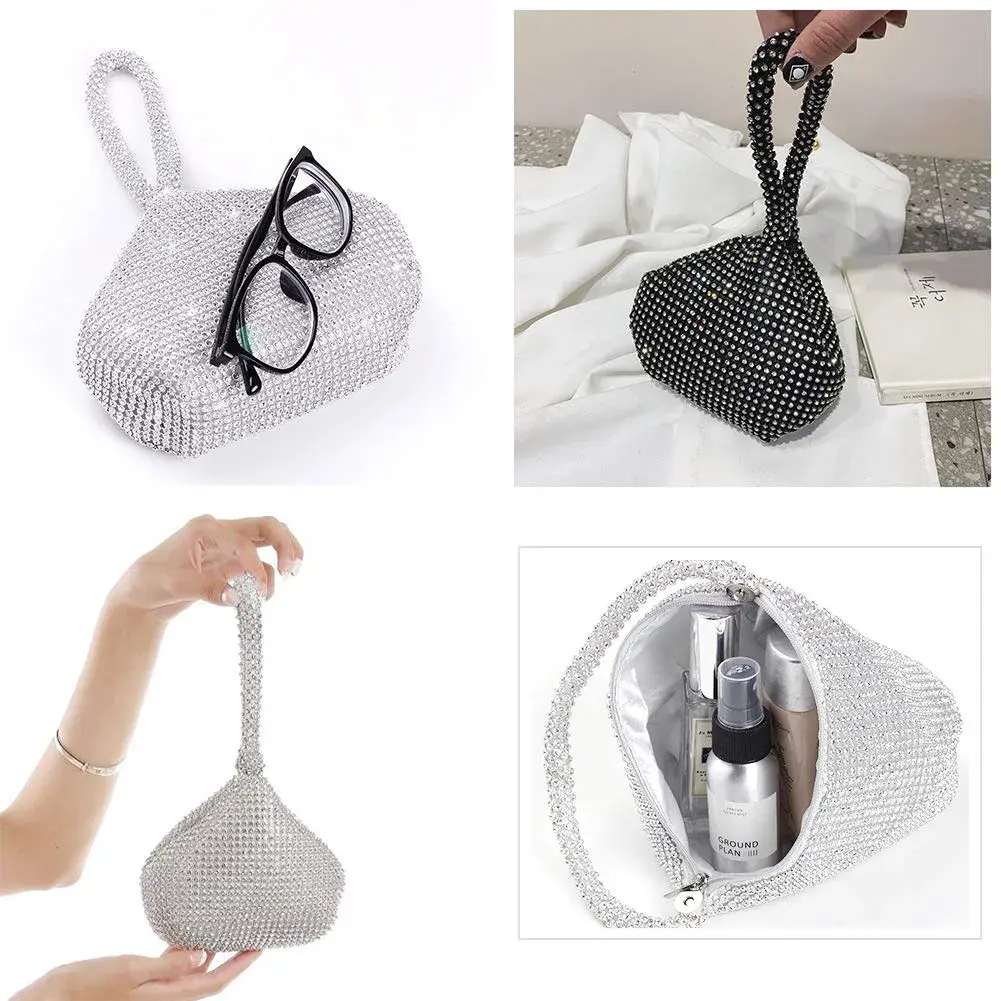 JIAN YA NA Rhinestone Trihedral Clutch Evening Bag 11.3cm (4.7") x 15.5cm (5.9") | Bling Zipper Wedding Purse - view 8