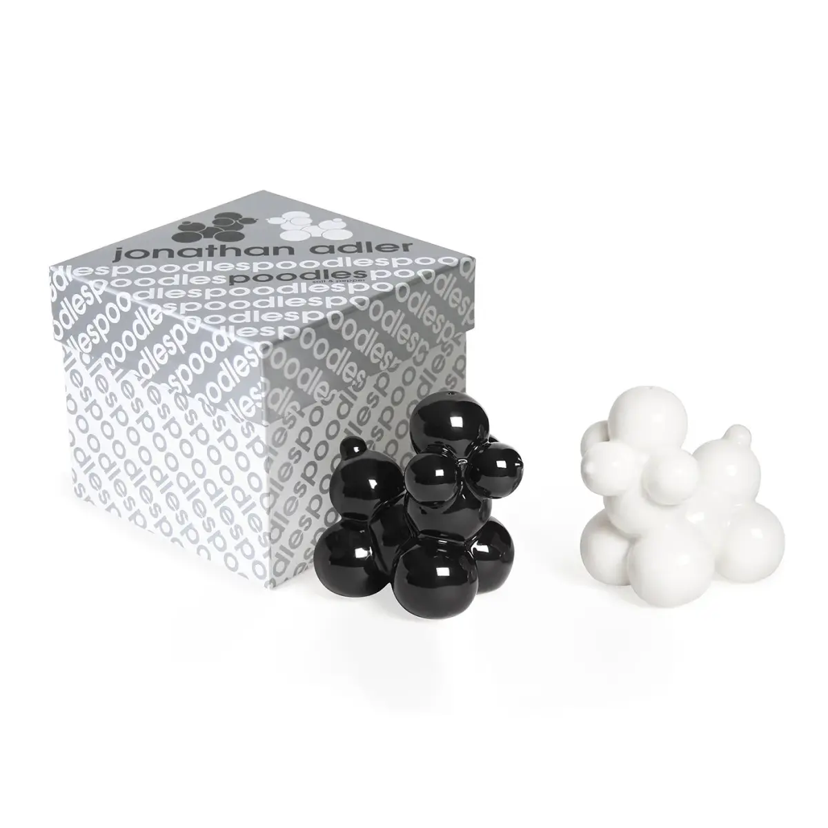 Jonathan Adler Poodles Salt & Pepper Shakers Black and White | Sculptural Porcelain Set for Tablescapes - main product image