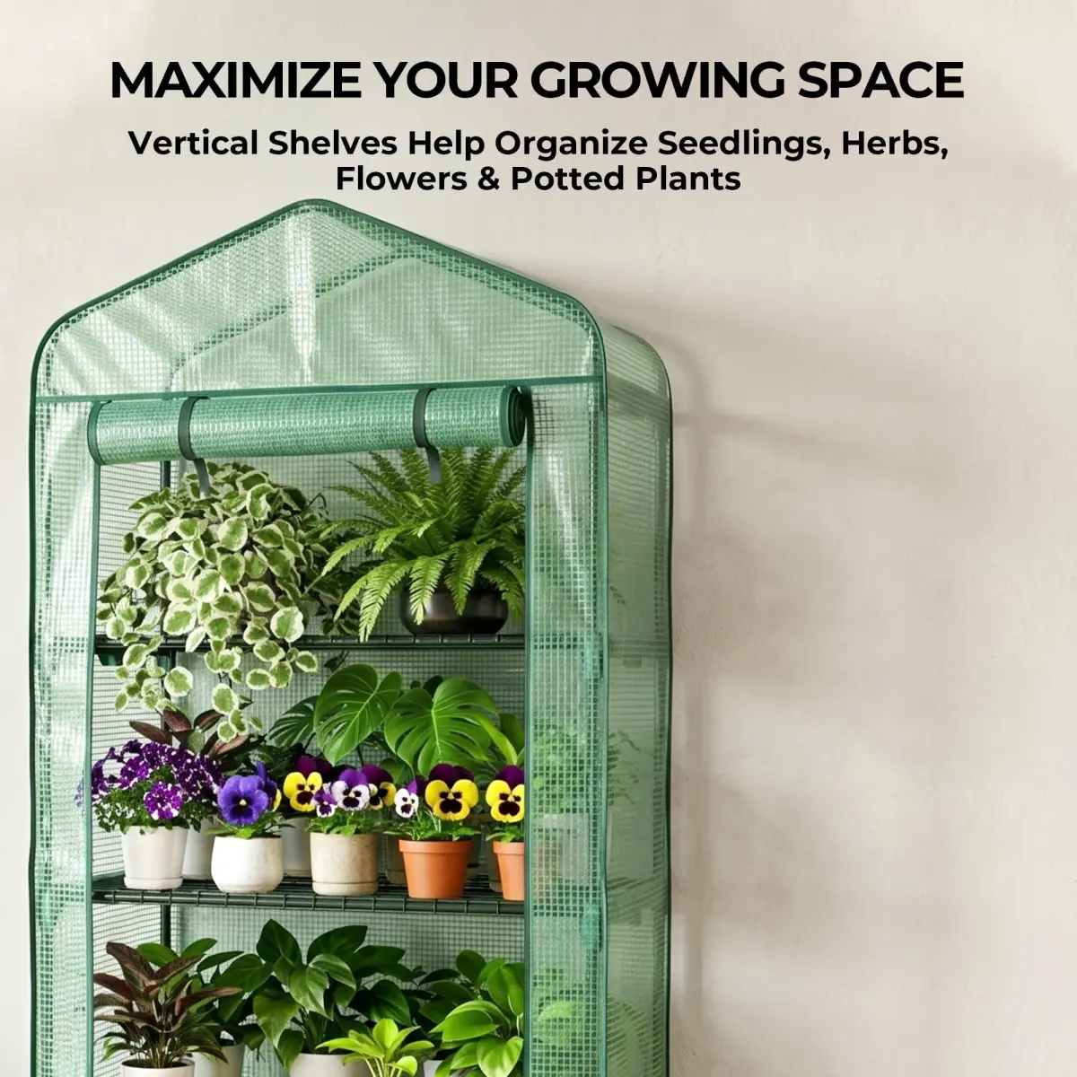 Worth Garden 4 Tier Mini Greenhouse 160cm (63") H x 68cm (27") L x 48cm (19") W | Sturdy Portable Gardening Shelves with PVC Cover - view 5