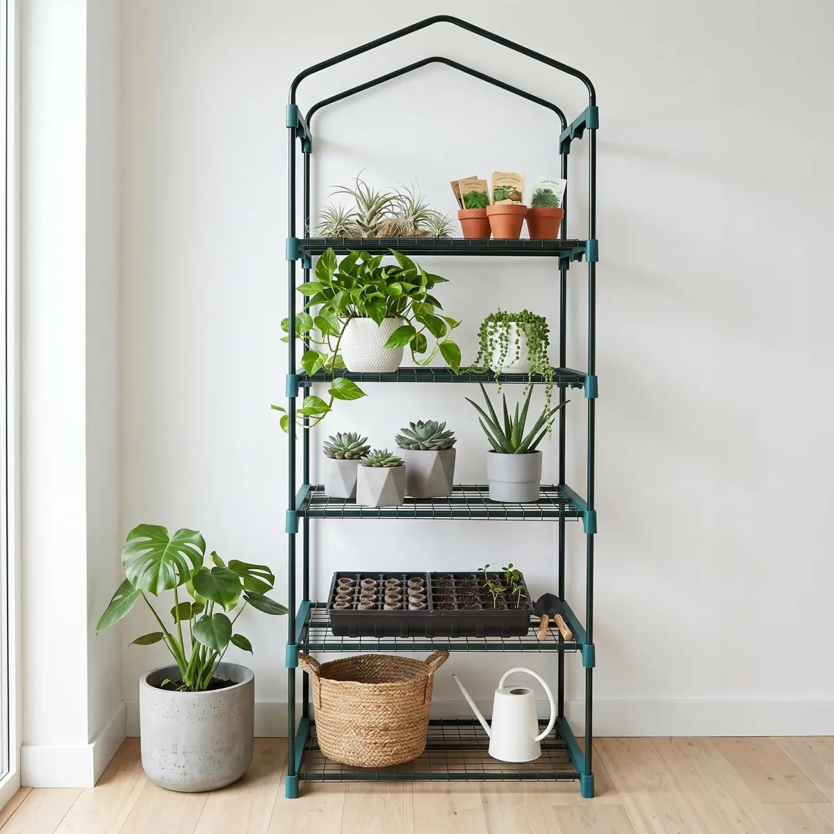Worth Garden 4 Tier Mini Greenhouse 160cm (63") H x 68cm (27") L x 48cm (19") W | Sturdy Portable Gardening Shelves with PVC Cover - view 8