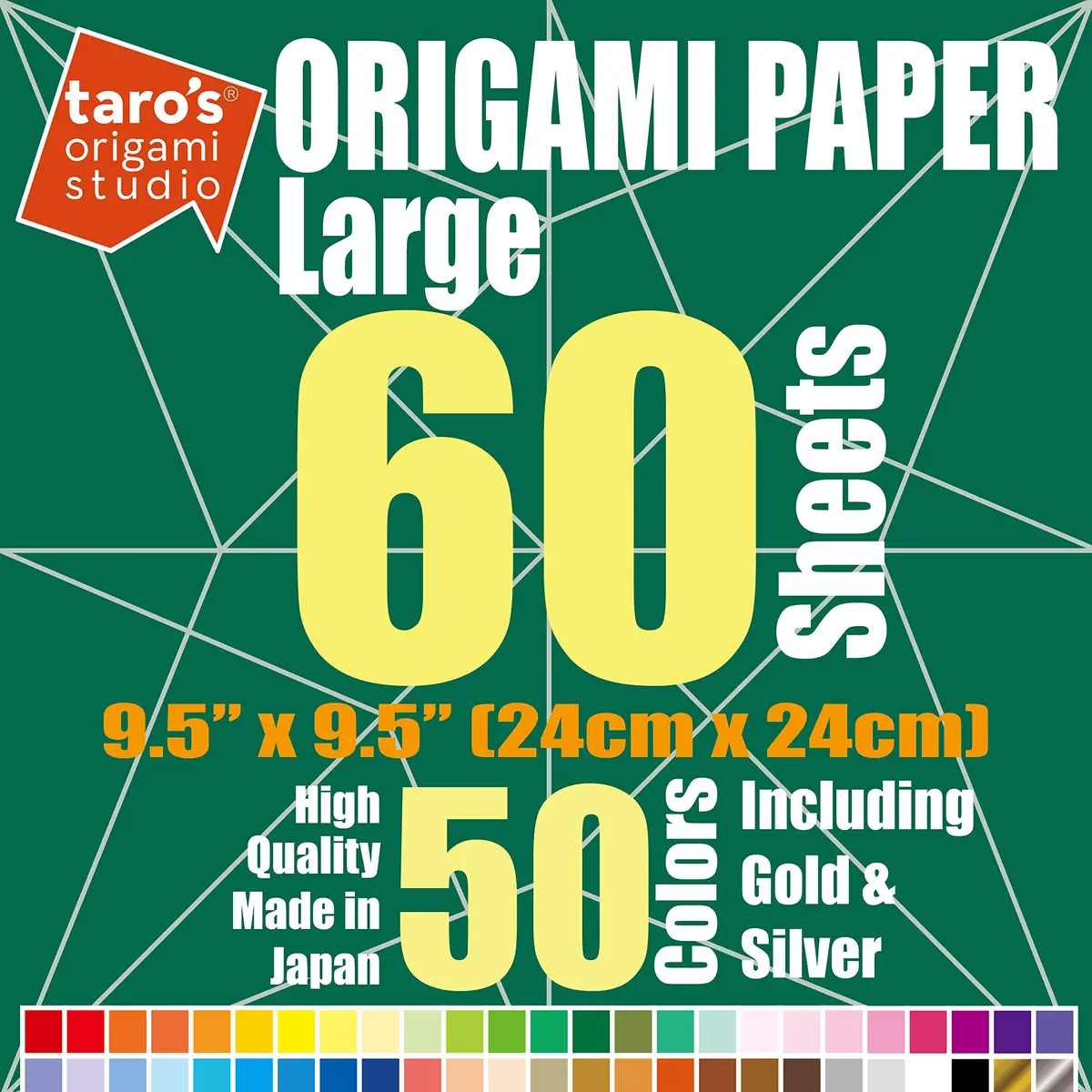 Taro's Origami Studio Large 9.5 Inch (24 cm) 50 Colors 60 Sheets Square Origami Paper | Authentic Japanese Kami - view 2