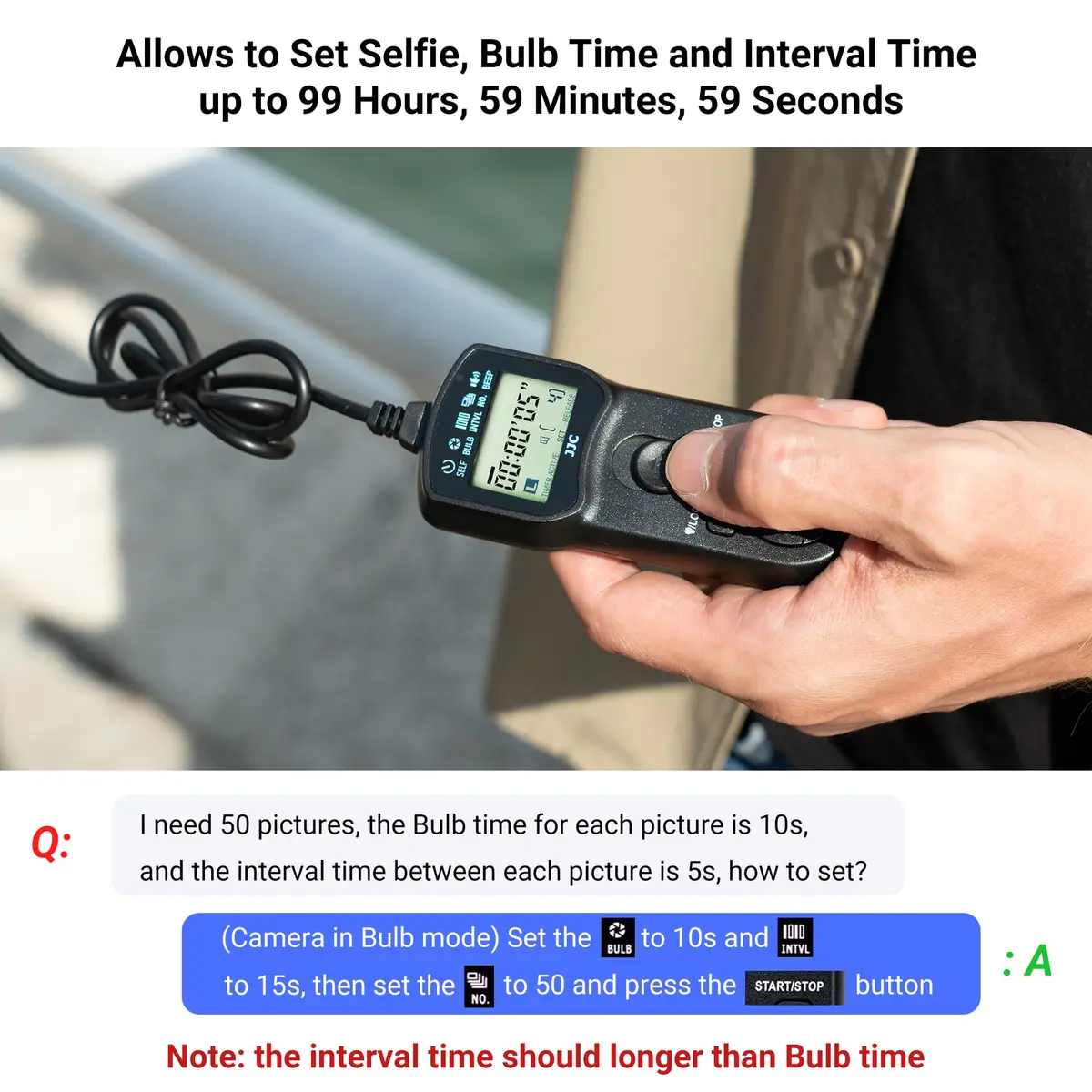JJC Intervalometer Timer Remote for Nikon Z8 Z9 D850 D810A D810 D800 D800E | Exposure Control & Time-Lapse - view 3