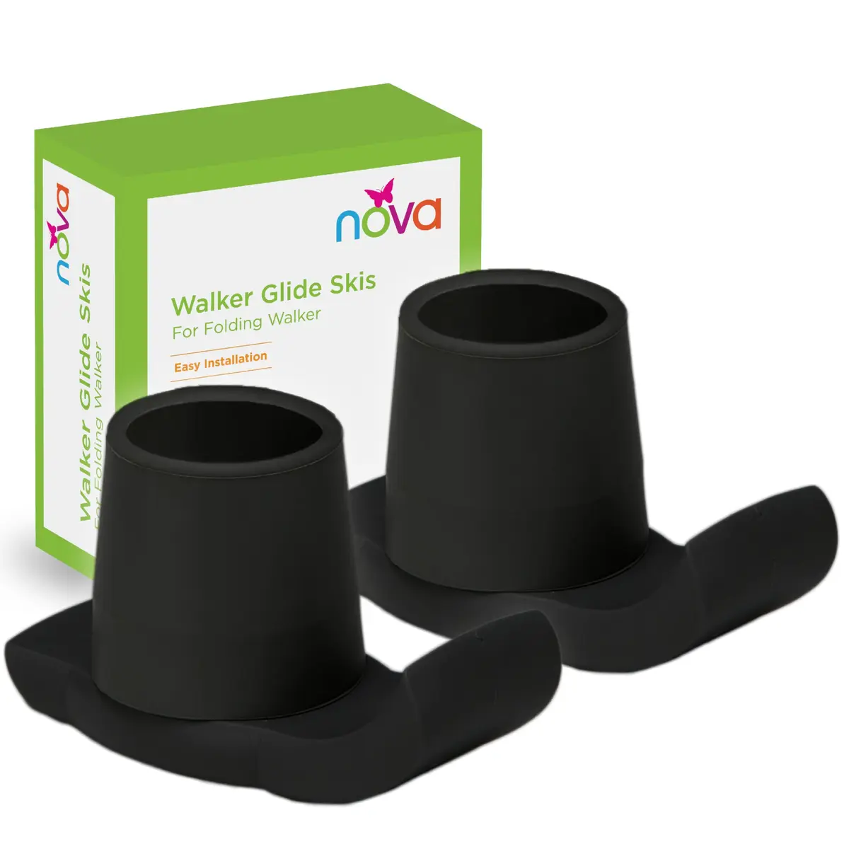 NOVA Walker Glide Skis Universal Fit Black | Smooth Gliding Mobility Aid for Indoor & Outdoor Use - main product image