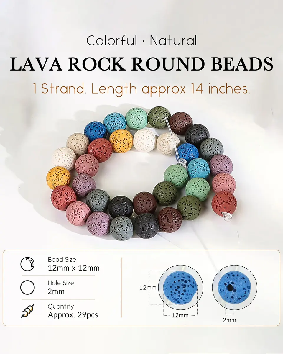 SUNYIK 12mm Colorful Lava Rock Beads 14" Strand | Essential Oil Diffuser & Jewelry Craft - view 2