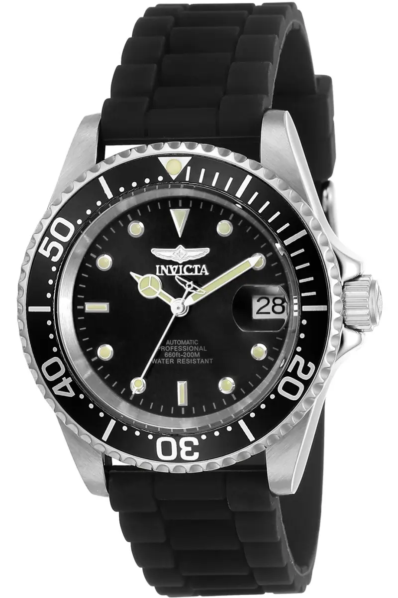 Invicta Men's Pro Diver Automatic Watch with Silicone Band, Black | 40mm Stainless Steel Case & 200M Water Resistance - main product image