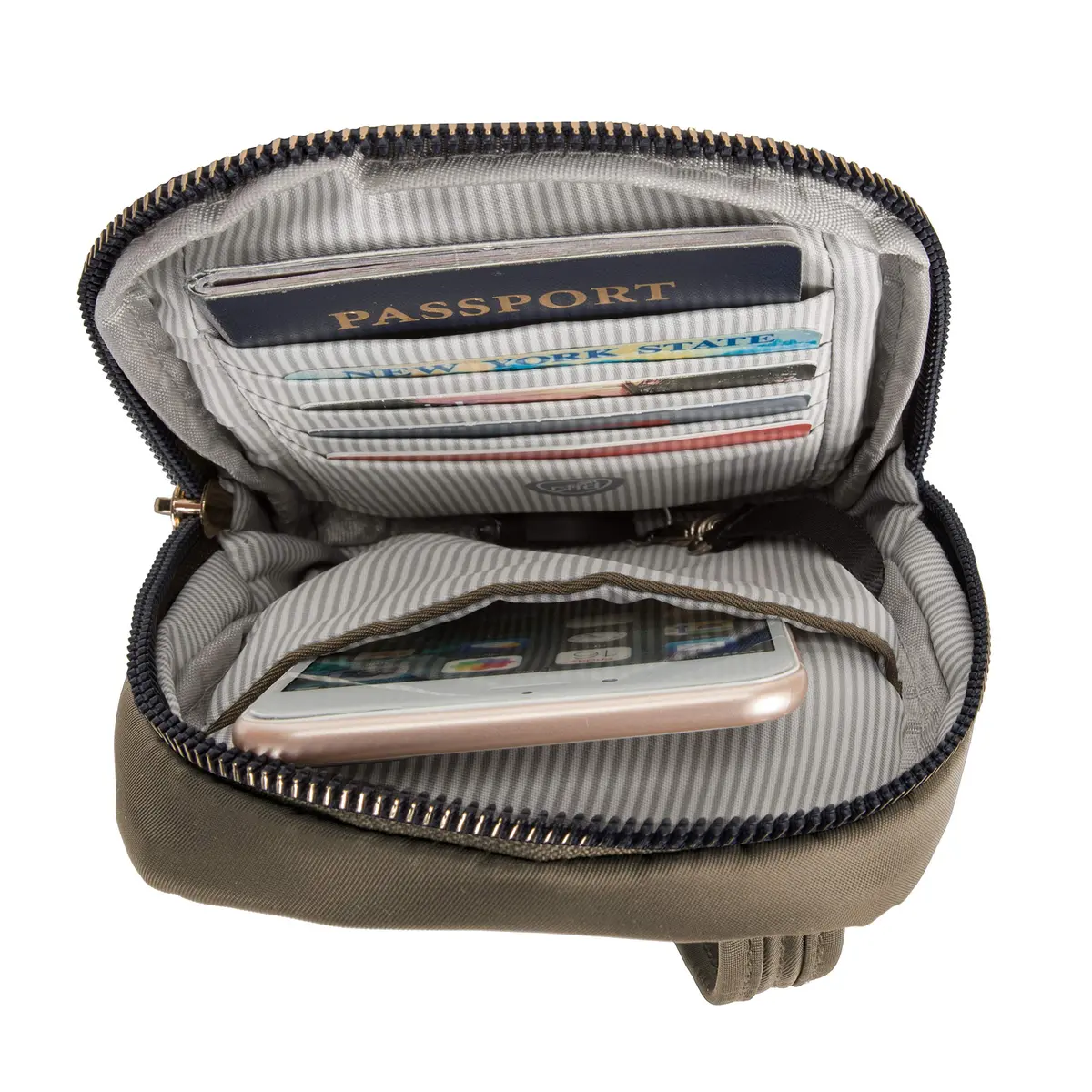 Travelon Anti-Theft Tailored Crossbody Phone Pouch Sable | Stadium Approved, RFID Blocking, Locking Zippers - view 7
