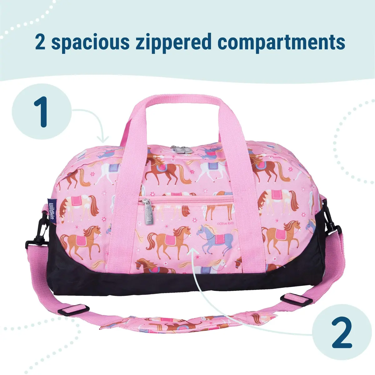 Wildkin Overnighter Duffel Bag for Kids, Horses | Roomy 18 x 9 x 9 in, Polyester, Fully Lined, Removable Shoulder Strap - view 5