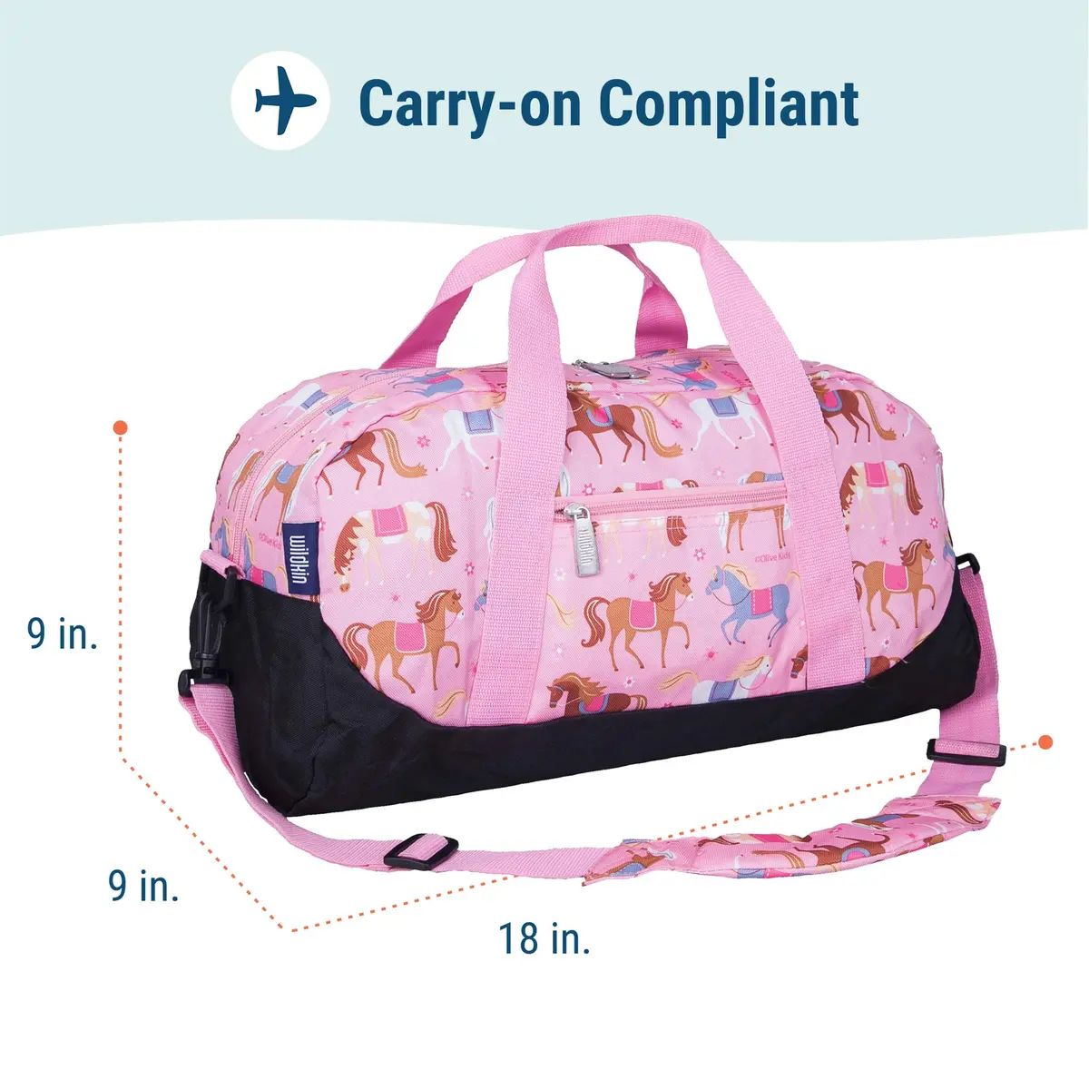 Wildkin Overnighter Duffel Bag for Kids, Horses | Roomy 18 x 9 x 9 in, Polyester, Fully Lined, Removable Shoulder Strap - view 3