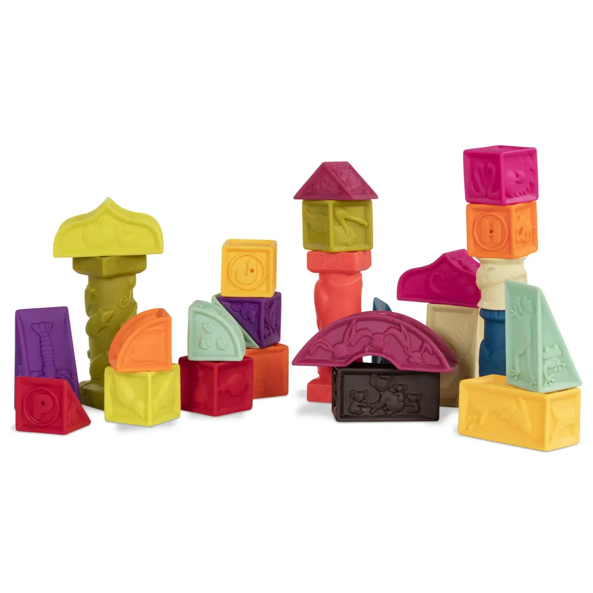 B. toys Elemenosqueeze Baby Blocks, 26 Soft Alphabet Building Blocks | Educational & Sensory Play for Ages 6 Months+ - main product image
