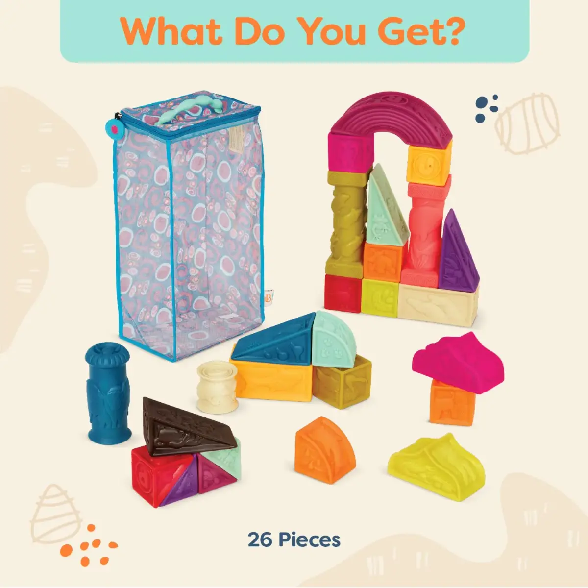 B. toys Elemenosqueeze Baby Blocks, 26 Soft Alphabet Building Blocks | Educational & Sensory Play for Ages 6 Months+ - view 5